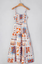 Printed Smocked Back Ricrac Trim Cami Dress