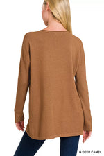 Zenana Viscose Long Sleeve Front Pockets Sweater