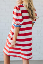 Striped Puff Sleeve Casual Mini Dress