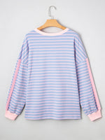 Stripe Oversize Contrast Trim Drop Shoulder Sweatshirt