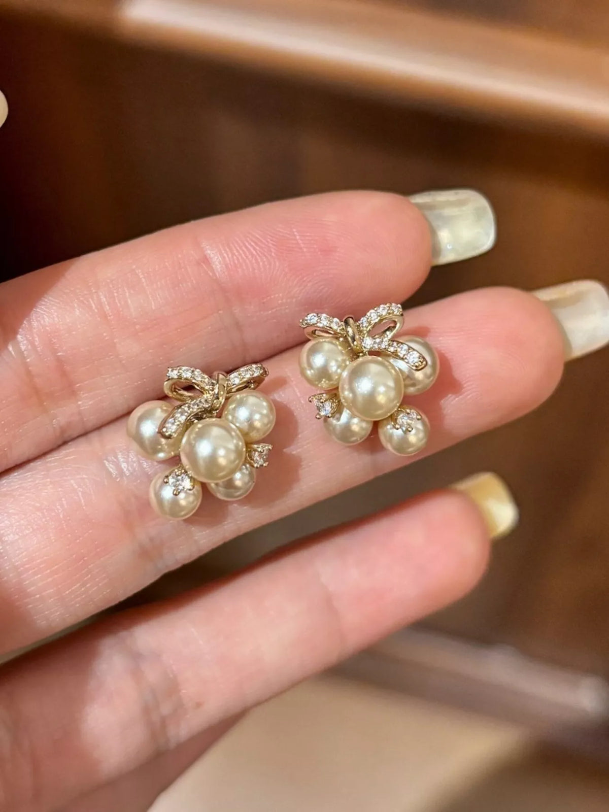 Pearl Cluster Bow Earrings