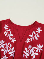 Contrast Embroidered Detail Cinched Waist Tiered Long Sleeve Maxi Dress