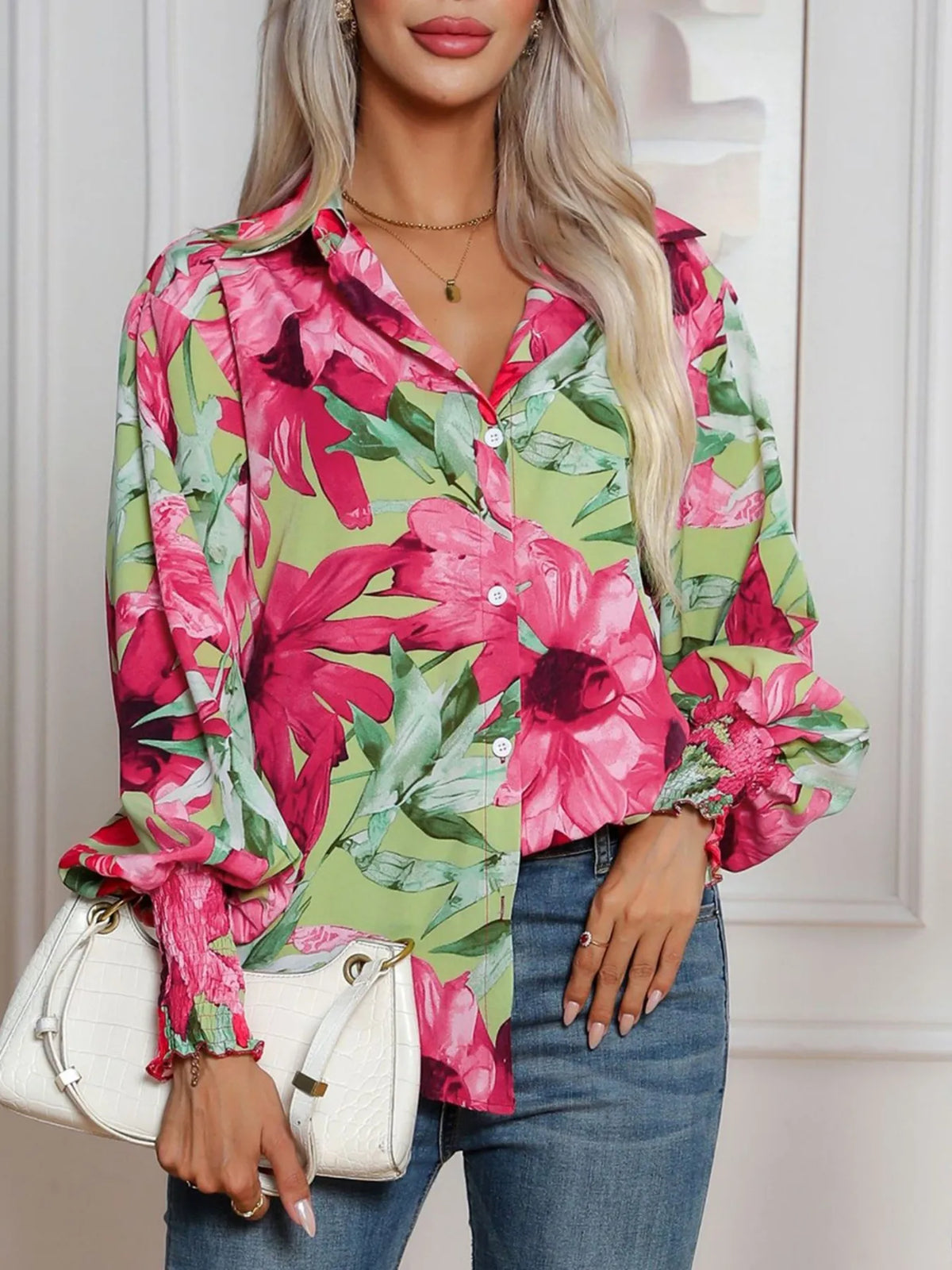 Printed Button Up Long Sleeve Shirt