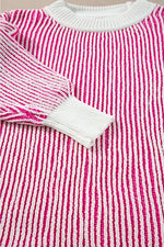 Striped Textured Knit Contrast Edge Loose Sweater