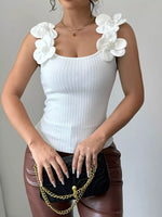 Floral Applique Ribbed Tank Top