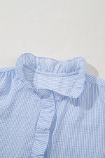 Striped Ruffle Short Bubble Sleeve Shirt