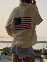 USA Flag Chunky Knit Button-Down Cardigan