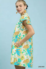 Umgee Ruffled Botanical Print Mini Dress