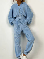 Zip Up Long Sleeve Top and Pants Set