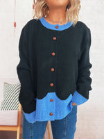 Button-Front Contrast Trim Cardigan