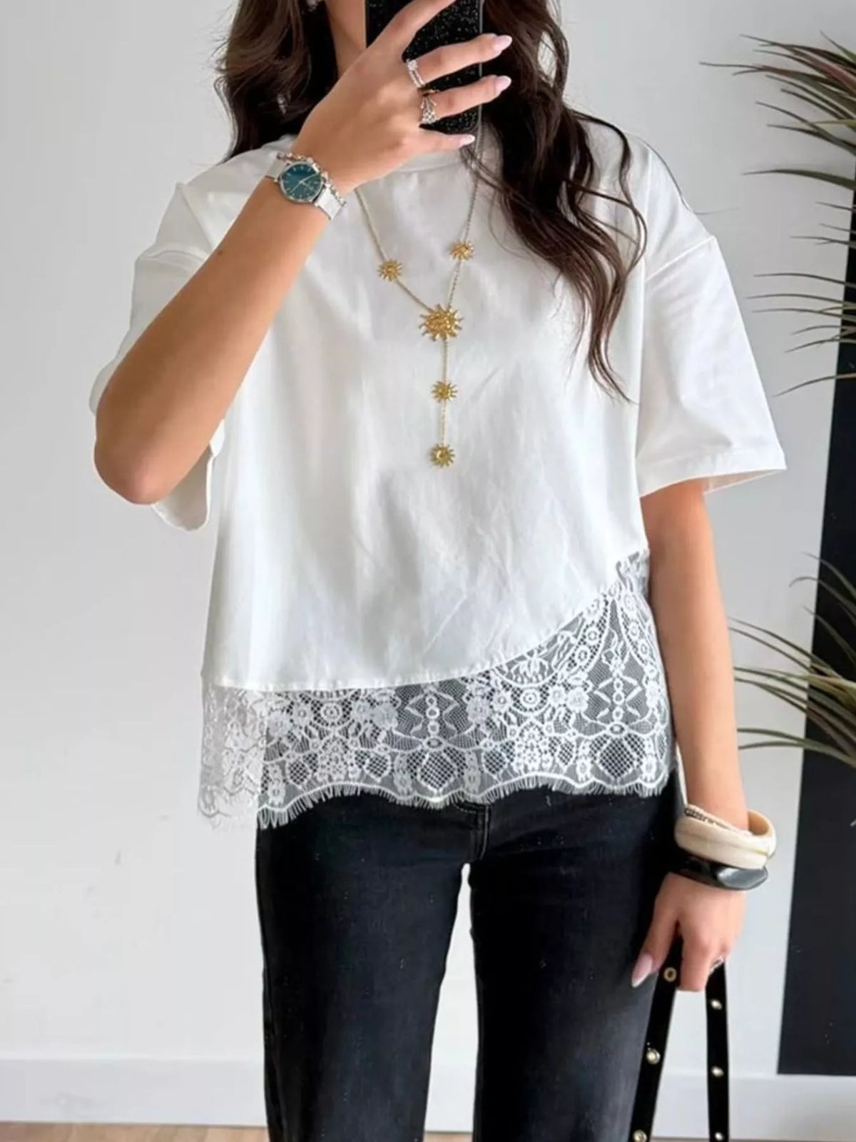 Lace Hem Short Sleeve Top