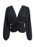 V-Neck Ruched Long Sleeve Blouse