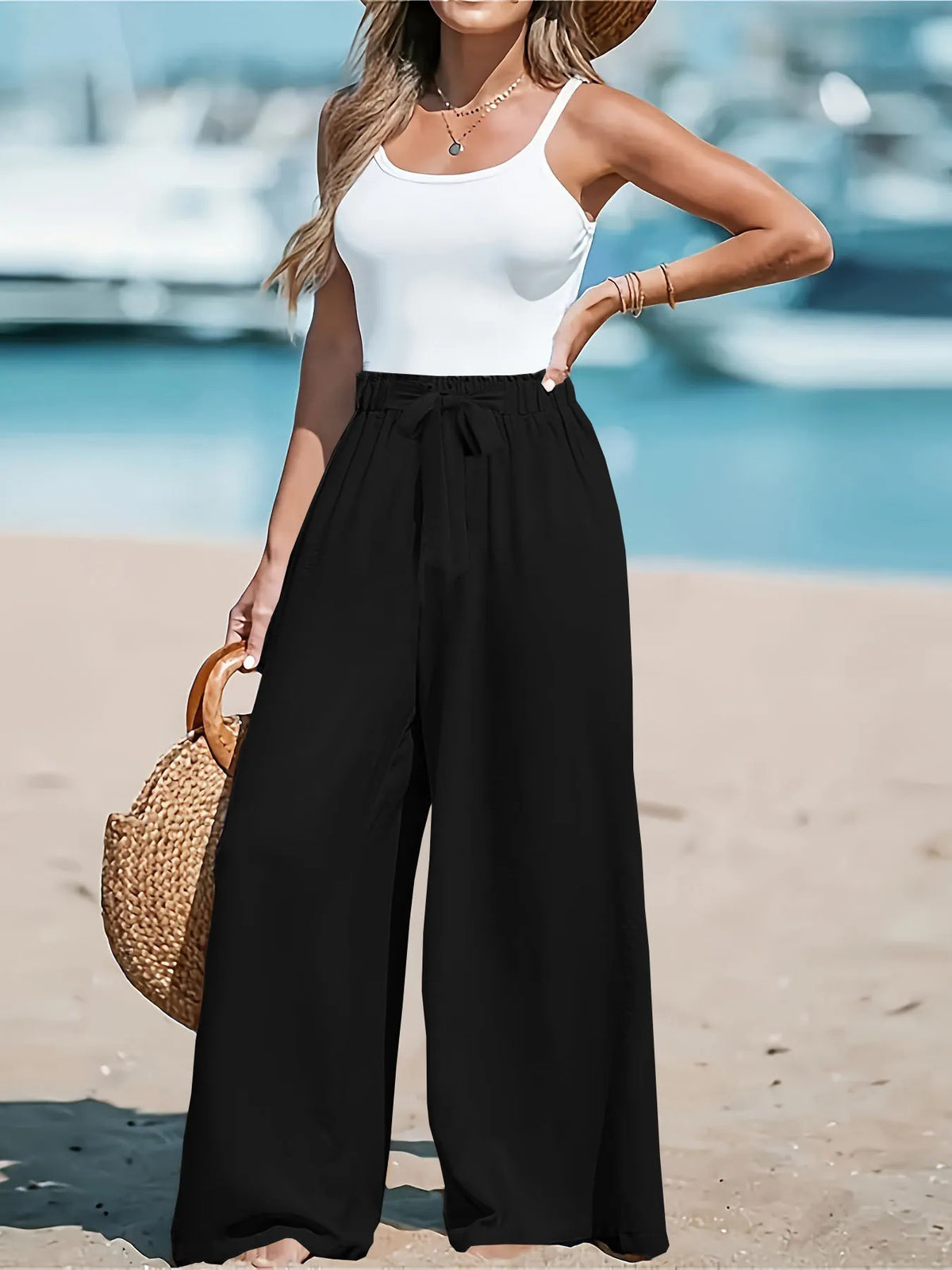Full Size Drawstring Waist Wide Leg Pants Plus Size