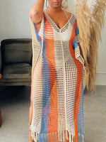 Striped Crochet Cover-Up Dress with Fringe