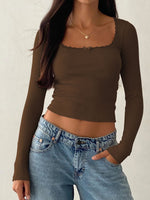 Lace Detail Long Sleeve Crop T-Shirt