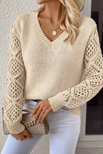 V-Neck Crochet Sleeve Sweater