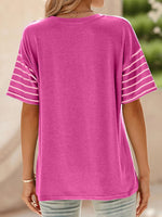Color Block Striped Sleeve Casual T-Shirt