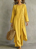 Full Size Side-Buttoned Longline Top and Pants Set Plus Size