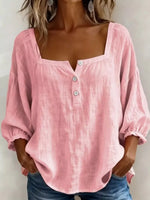 Full Size Square Neck Button Detail Blouse Plus Size