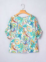Paisley Floral Printed Puff Sleeve Blouse