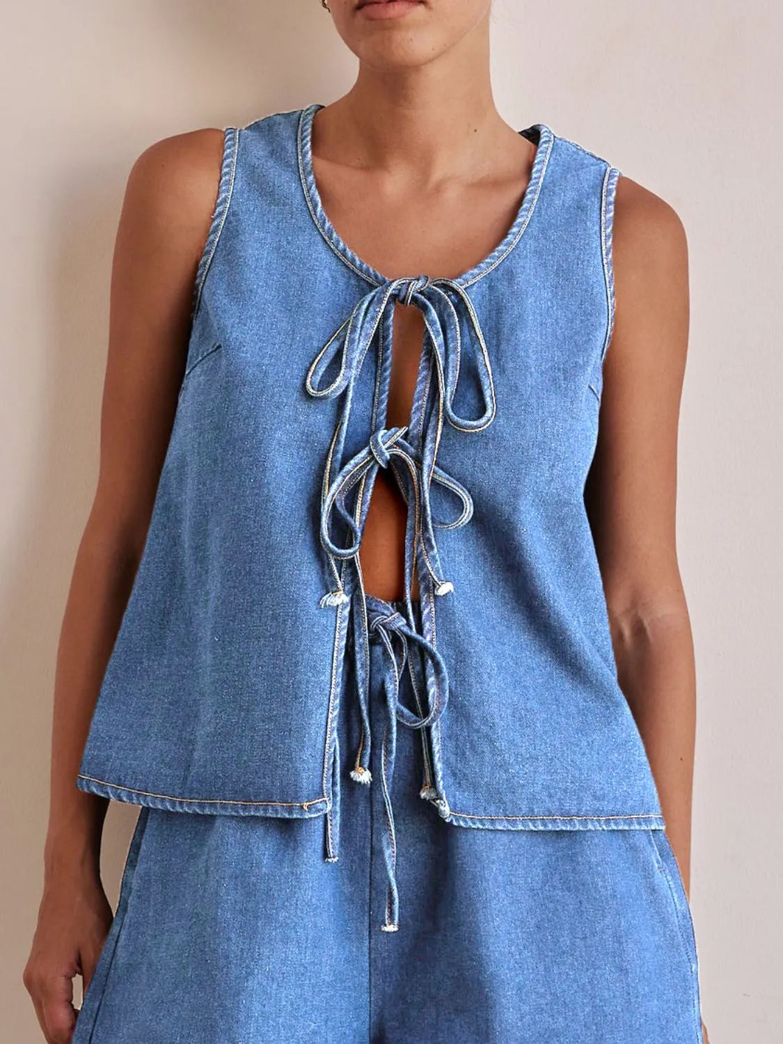 Tie Front Denim Vest
