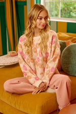 BiBi Towel Texture Floral Pattern Sweater