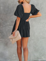Square Neck Ruched Puff Sleeve Romper