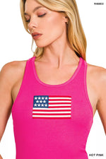 Zenana American Flag Embroidery Stretchy Ribbed Tank