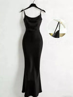Pearl Strap Cowl Neck Satin Maxi Dress