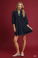 Umgee French Terry Ruffle Hem Dress with Plaid Trim