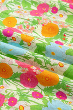 Floral Print V Neck Short Puff Sleeve Cotton Maxi Dress