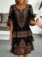 Full Size Paisley Print Layered Ruffle Mini Dress Plus Size