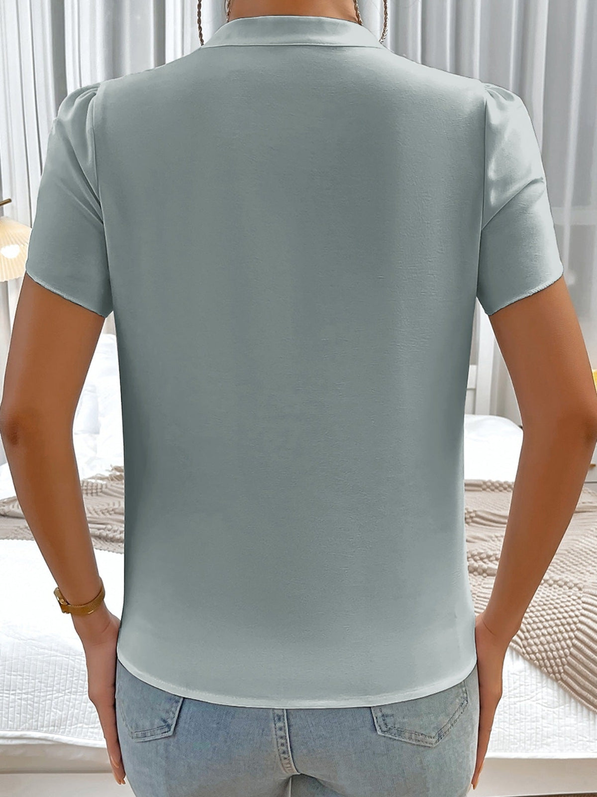 Notched Neckline Petal Sleeve Blouse