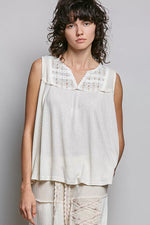 POL Lace Detail Floral Double Gauze Patch Sleeveless Top