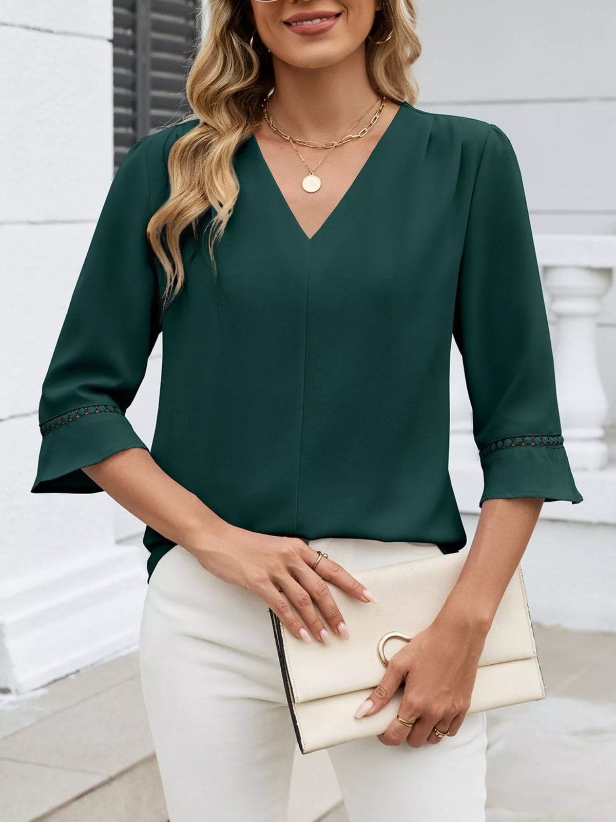 V-Neck 3/4 Sleeve Blouse