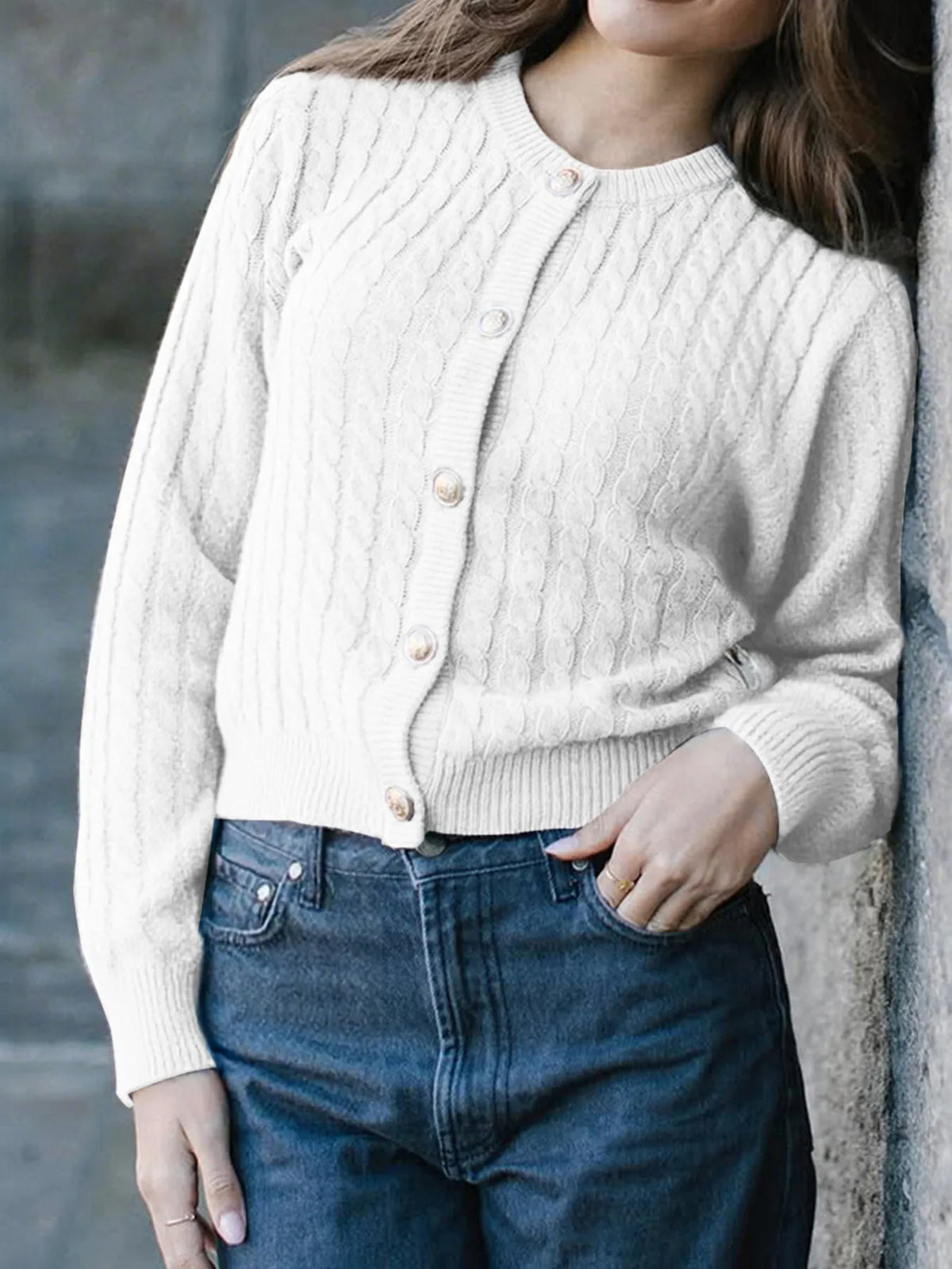 Cable Knit Button-Up Cardigan