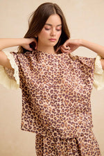 BiBi Leopard and Eyelet Lace Ruffled Top and Shorts Set