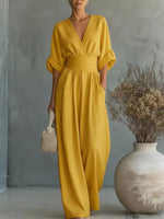 Full Size Half Sleeve Wide Leg Jumpsuit Plus Size