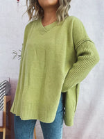 V-Neck Dropped Shoulder Sweater