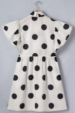 Polka Dot Print Half Button Ruffled Short Sleeve Loose Mini Dress