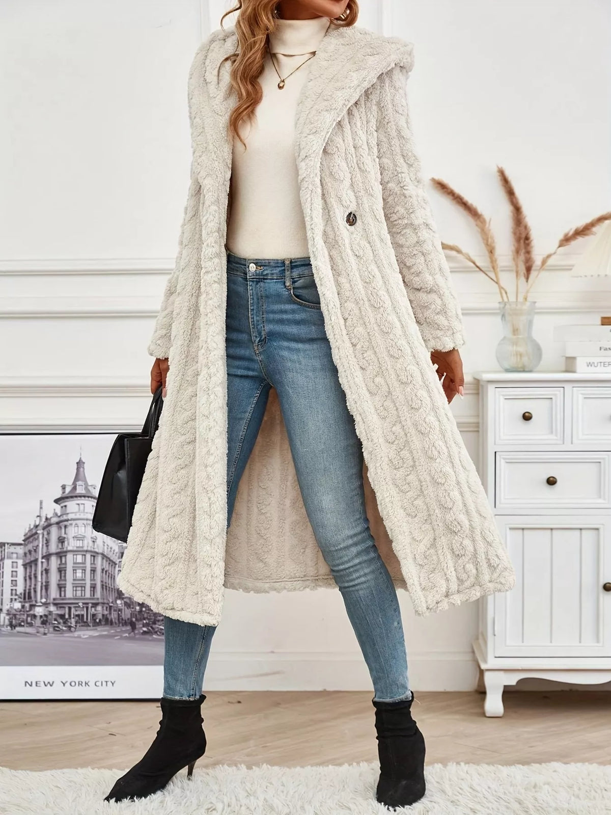 Cozy Hooded Button Up Longline Outerwear