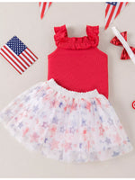 Children's Patriotic Star Print Tank and Tulle Skirt Set