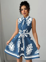 Printed Sleeveless Button Front Dress