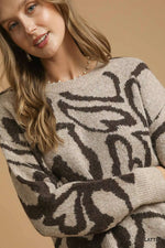 Umgee Heart Print Crew Neck Sweater
