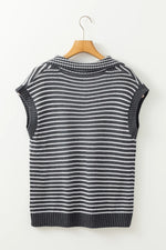 Pocketed Striped Johnny Collar Sweater Vest