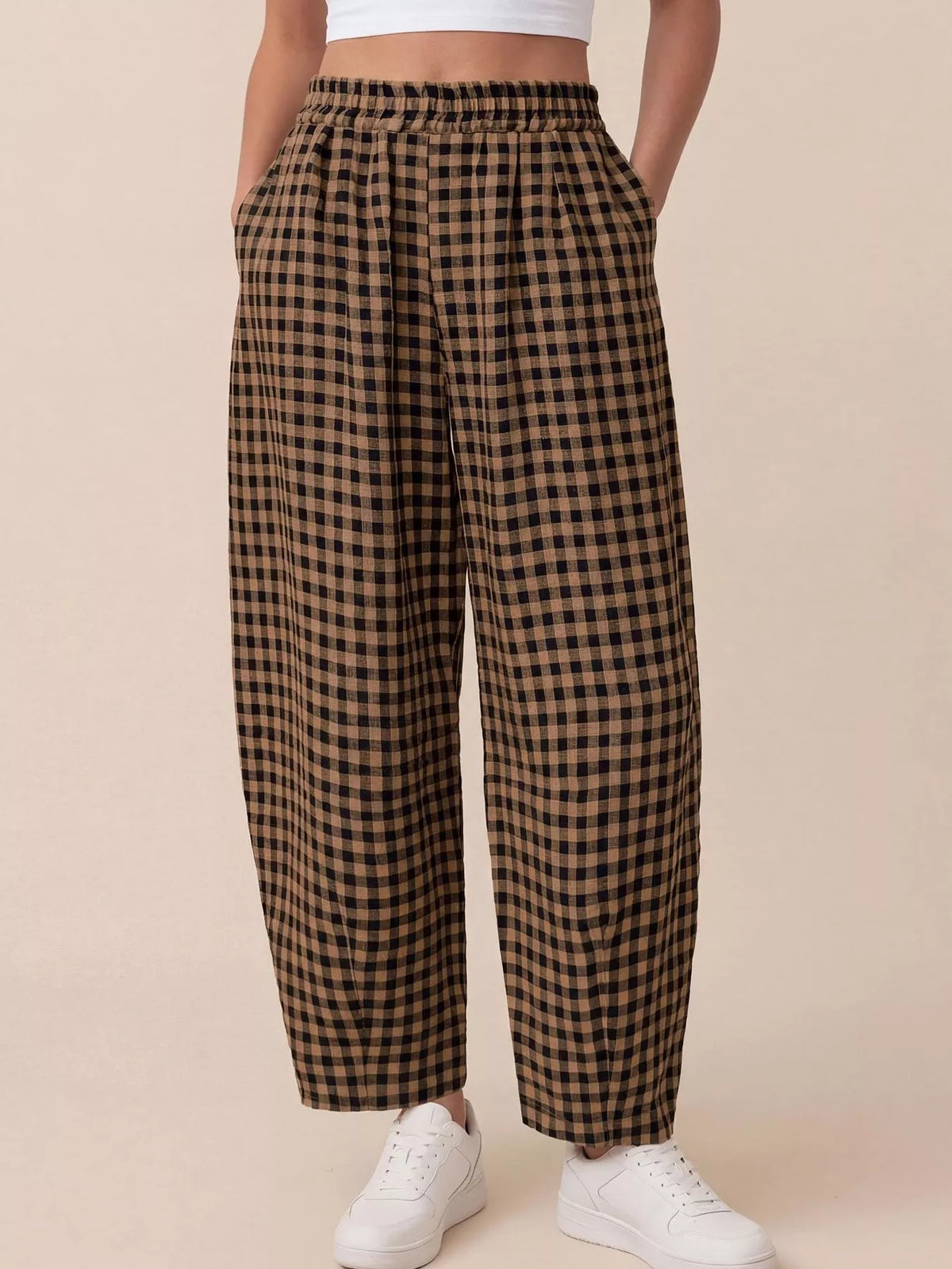 Gingham Wide-Leg Casual Pants