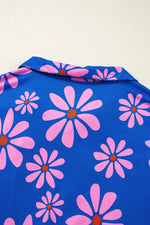 Floral Print Zip Collar Drawstring Summer Mini Dress