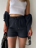 Textured Button Up Shirt and Shorts Set