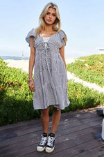 Davi & Dani Jacquard V-Neck Flutter Cap Sleeve Tiered Dress