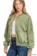 Zenana Acid Washed Fleece Jacket